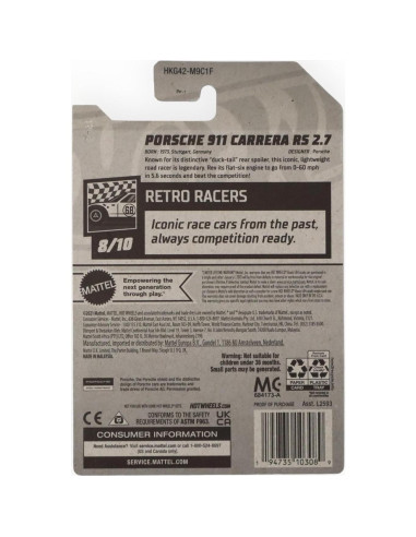 Hot Wheels Porsche 911 Carrera RS 2.7 Escala 1:64 Blanco