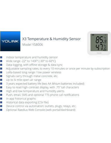 Sensor de Temperatura y Humedad YoLink X3 - Sin Hub, 100g