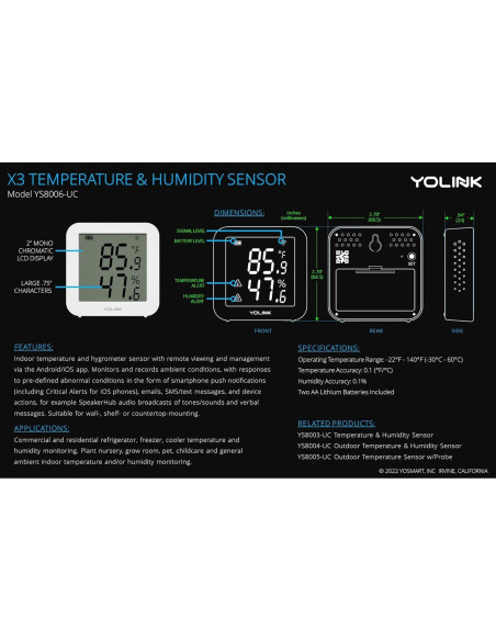 Sensor de Temperatura y Humedad YoLink X3 - Sin Hub, 100g