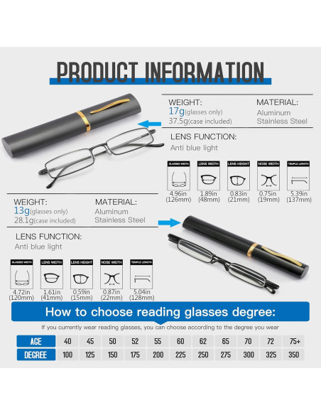 Gafas de Lectura Portátiles TOUK Anti Luz Azul 2 Pares