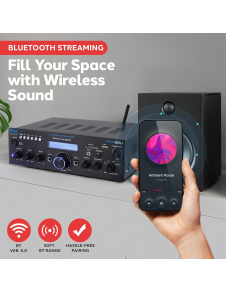 Amplificador Bluetooth Pyle PDA6BU 200W Doble Canal con USB y AUX