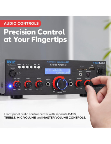 Amplificador Bluetooth Pyle PDA6BU 200W Doble Canal con USB y AUX