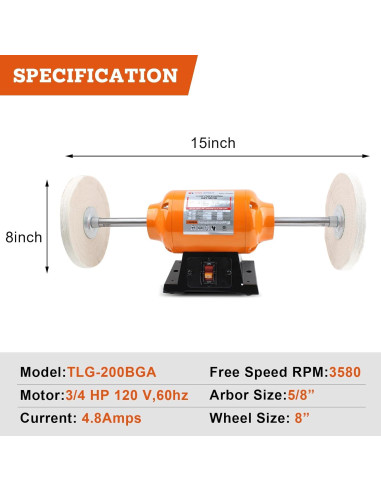 Pulidora de Banco T TOOLSPACE 8" para Metal y Joyería