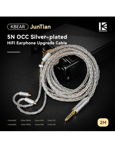 Cable IEM KBEAR ST24 Plus 2m 16 Núcleos Cobre Plateado 2PIN-3.5mm