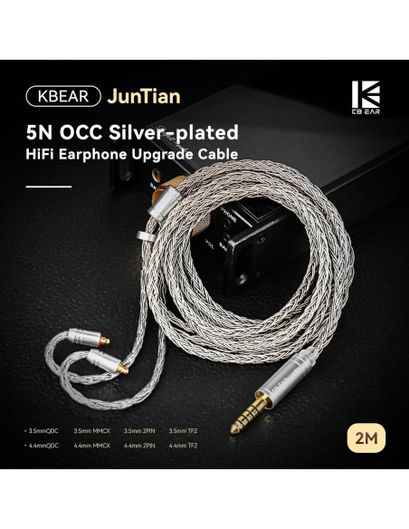 Cable IEM KBEAR ST24 Plus 2m 16 Núcleos Cobre Plateado 2PIN-3.5mm