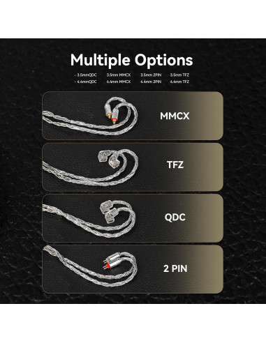 Cable IEM KBEAR ST24 Plus 2m 16 Núcleos Cobre Plateado 2PIN-3.5mm