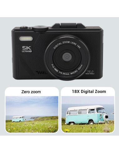 Cámara Digital 5K Bewinner 75MP Autofocus 18X Pantalla 7.62cm