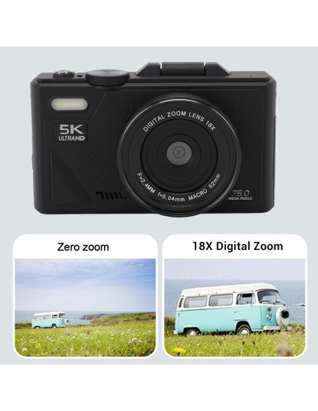 Cámara Digital 5K Bewinner 75MP Autofocus 18X Pantalla 7.62cm