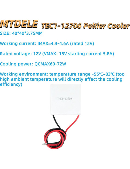 Módulo Enfriador Peltier MTDELE TEC1-12706 12V 60W 40x40mm