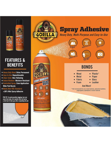 Adhesivo en aerosol Gorilla 4 latas 396g alta resistencia transparente