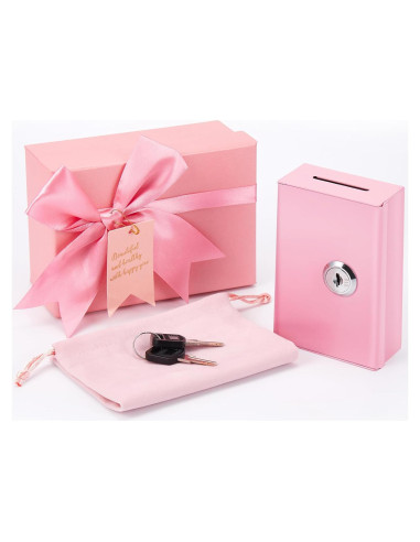 Caja de Dinero de Metal CroBlissful Rosa con Llave 11x7x3.5cm