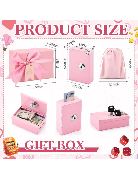 Caja de Dinero de Metal CroBlissful Rosa con Llave 11x7x3.5cm