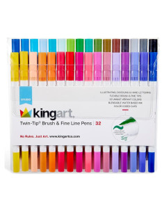 Pinceles de Punta Doble KINGART 32 Colores para Caligrafía