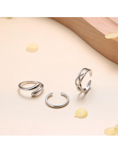 Conjunto de 3 Anillos Abiertos de Plata 925 para Pies - ZELORES