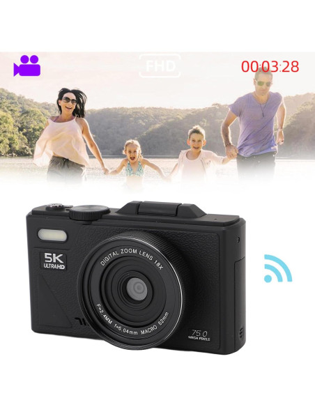 Cámara Digital 5K Bewinner 75MP Autofocus 18X Pantalla 7.62cm