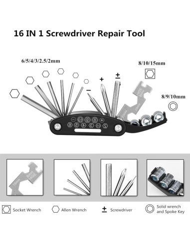 Kit de Herramientas para Bicicleta Excelente Hogar 16 en 1