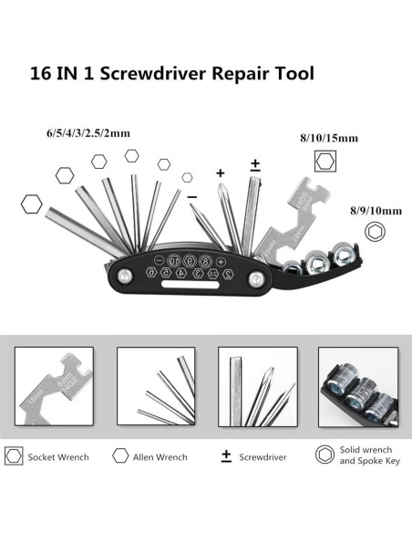Kit de Herramientas para Bicicleta Excelente Hogar 16 en 1