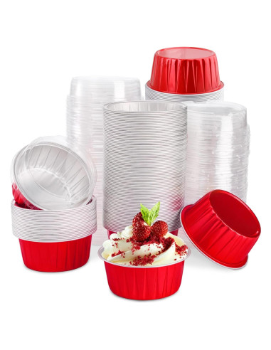 100 Ramequines Desechables DEAYOU 5oz Aluminio Rojo