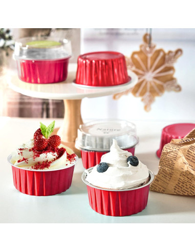 100 Ramequines Desechables DEAYOU 5oz Aluminio Rojo
