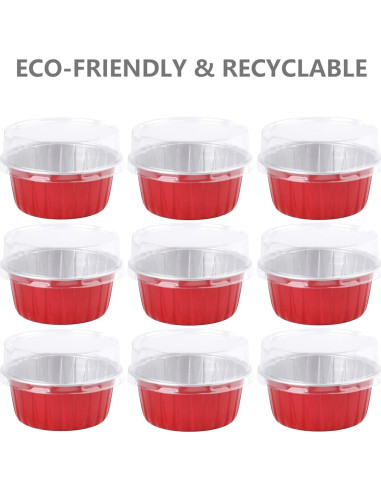 100 Ramequines Desechables DEAYOU 5oz Aluminio Rojo
