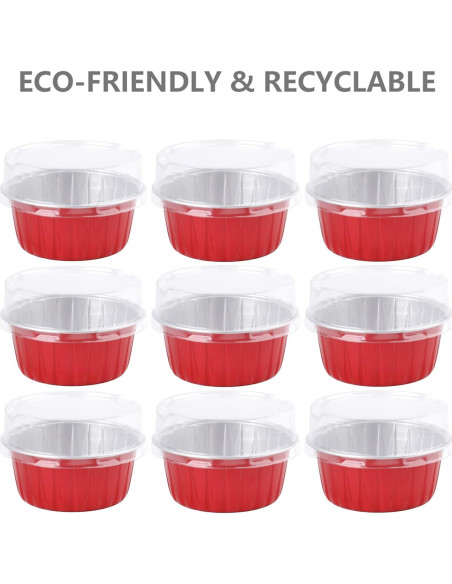 100 Ramequines Desechables DEAYOU 5oz Aluminio Rojo