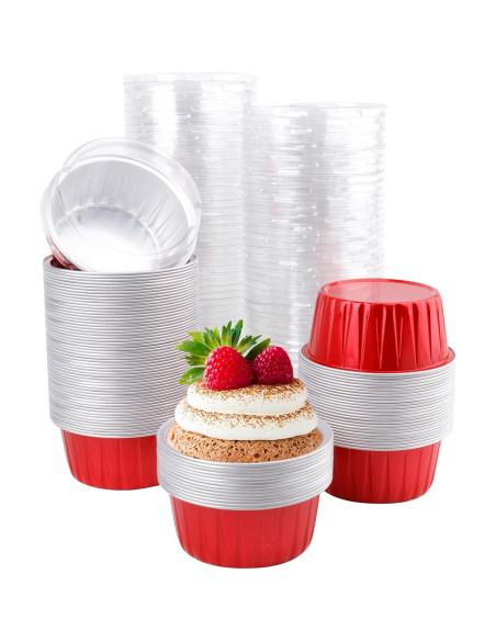 100 Ramequines Desechables DEAYOU 5oz Aluminio Rojo
