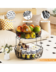 Cesta de Frutas 2 Niveles Vanzbon, Acero al Carbono, Redonda 2