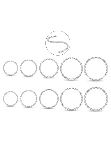 Juego de 10 Aros de Nariz Plata Esterlina 925 Hipoalergénicos