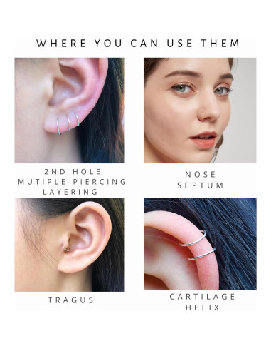 Juego de 10 Aros de Nariz Plata Esterlina 925 Hipoalergénicos