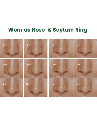 Juego de 10 Aros de Nariz Plata Esterlina 925 Hipoalergénicos