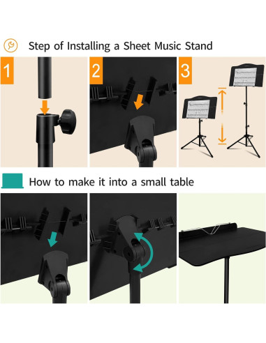 Atril de Música Plegable Portátil con Clip y Sujetapáginas