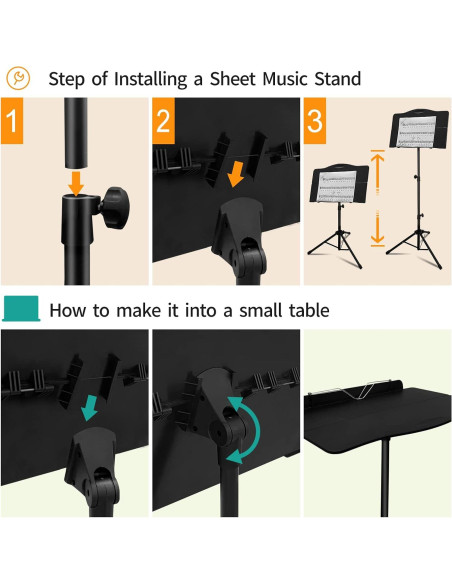 Atril de Música Plegable Portátil con Clip y Sujetapáginas