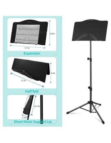 Atril de Música Plegable Portátil con Clip y Sujetapáginas