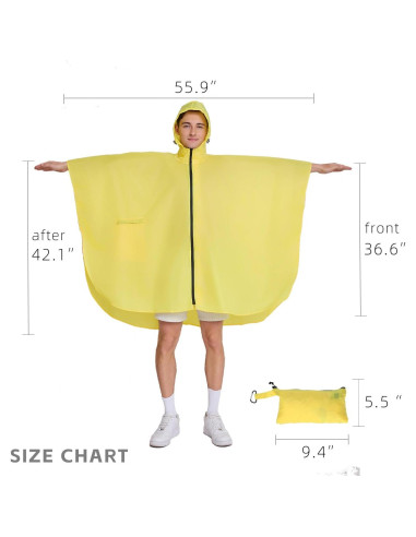 Capa Impermeable Poncho Unisex Adulto Amarillo con Capucha