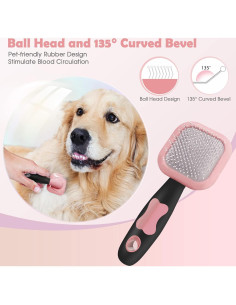 Cepillo Slicker para Perros y Gatos PETPAWJOY - Rosa 15.8x6 cm 2