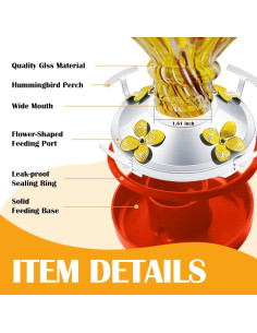 Alimentador de Colibrí Ruiyi Tim de Vidrio 750 ml con Trampa para Hormigas 2