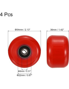 Ruedas de Patineta PATIKIL 36x54mm 85A Rojo con Rodamientos ABEC-9 2