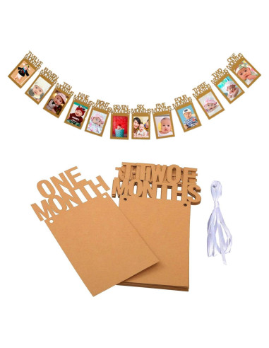 Banderín de Fotos de Cumpleaños 1 Año - Papel Kraft 12 Tarjetas