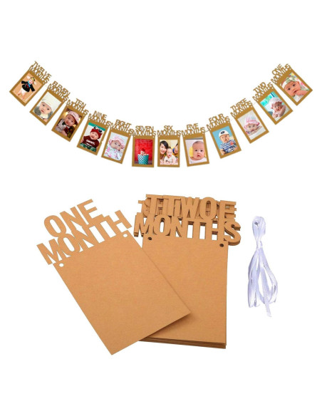 Banderín de Fotos de Cumpleaños 1 Año - Papel Kraft 12 Tarjetas