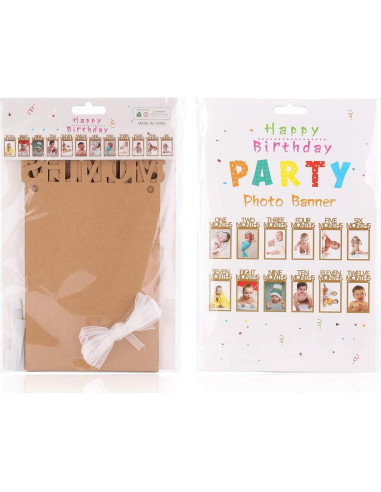 Banderín de Fotos de Cumpleaños 1 Año - Papel Kraft 12 Tarjetas