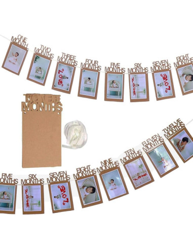 Banderín de Fotos de Cumpleaños 1 Año - Papel Kraft 12 Tarjetas