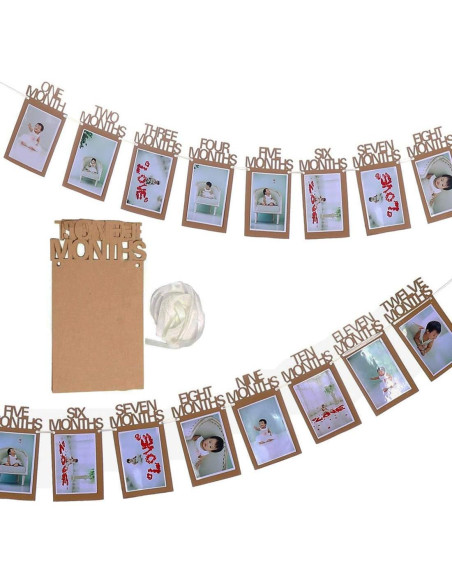 Banderín de Fotos de Cumpleaños 1 Año - Papel Kraft 12 Tarjetas