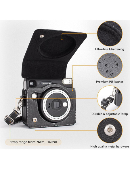 Funda Protectora de Cuero PU para Fujifilm Instax SQ40 - Negra