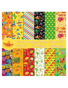 Conjunto de Papel Temático Cinco De Mayo 24 Hojas 30.48cm