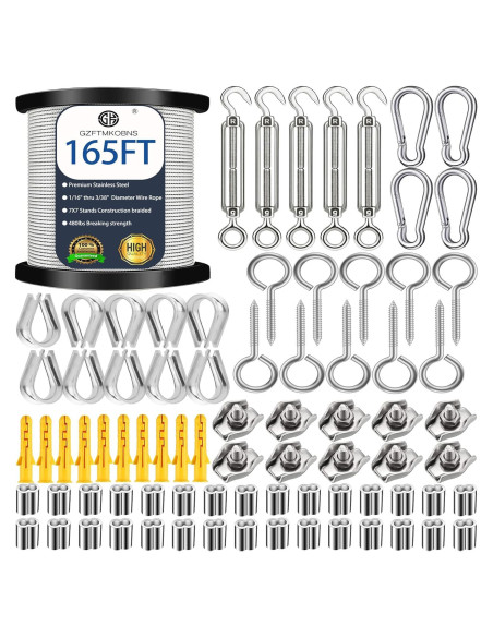 Kit de Colgado de Luces de Cuerda 50M GZFTM Cable Acero Inoxidable Kit de Colgado de Luces de Cuerda 50M GZFTM Cable Acero Inoxidable