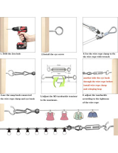 Kit de Colgado de Luces de Cuerda 50M GZFTM Cable Acero Inoxidable 2