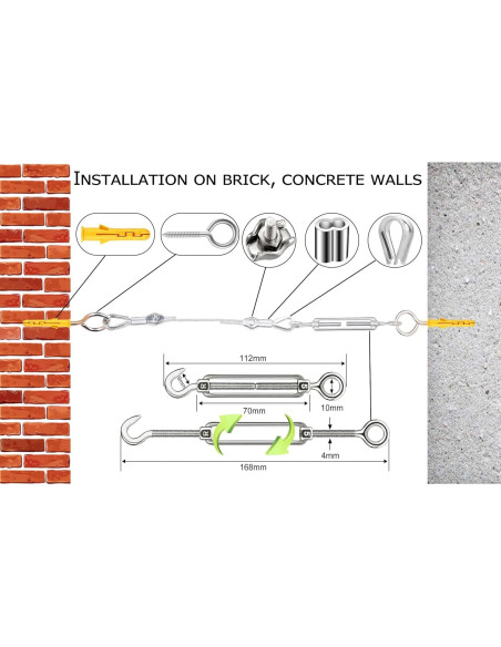 Kit de Colgado de Luces de Cuerda 50M GZFTM Cable Acero Inoxidable Kit de Colgado de Luces de Cuerda 50M GZFTM Cable Acero Inoxidable