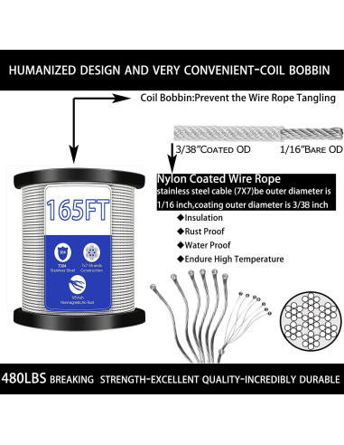 Kit de Colgado de Luces de Cuerda 50M GZFTM Cable Acero Inoxidable
