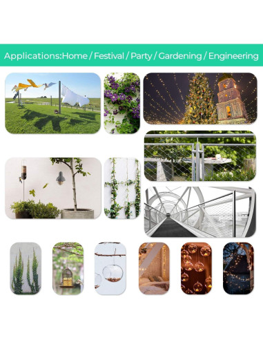 Kit de Colgado de Luces de Cuerda 50M GZFTM Cable Acero Inoxidable