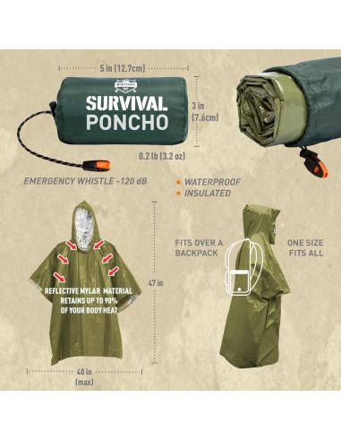 Poncho de Supervivencia Monterra Mylar Impermeable 2 Pcs